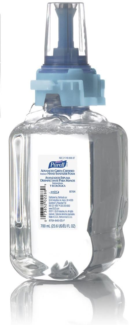 PURELL Advanced Green Certified Instant Hand Sanitizer Foam, Fragrance Free, 700 mL Foam Hand Sanitizer Refill for PURELL ADX-7 Push-Style Dispenser (Pack of 4)