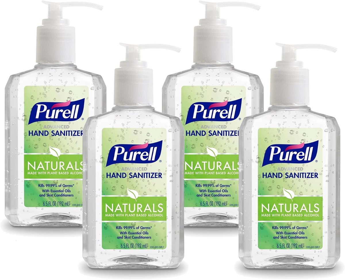 PURELL ADVANCED Hand Sanitizer NATURALS (6.5 FL OZ) - Made with PLANT BASED ALCOHOL - 4 Pack (26 FL OZ) - Kills 99.9% of Germs - With Essential Oils and Skin Conditioners