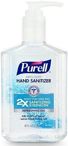 PURELL Advanced Hand Sanitizer, Refreshing Gel, 8 fl oz Sanitizer Table Top Pump Bottles (Pack of 2)