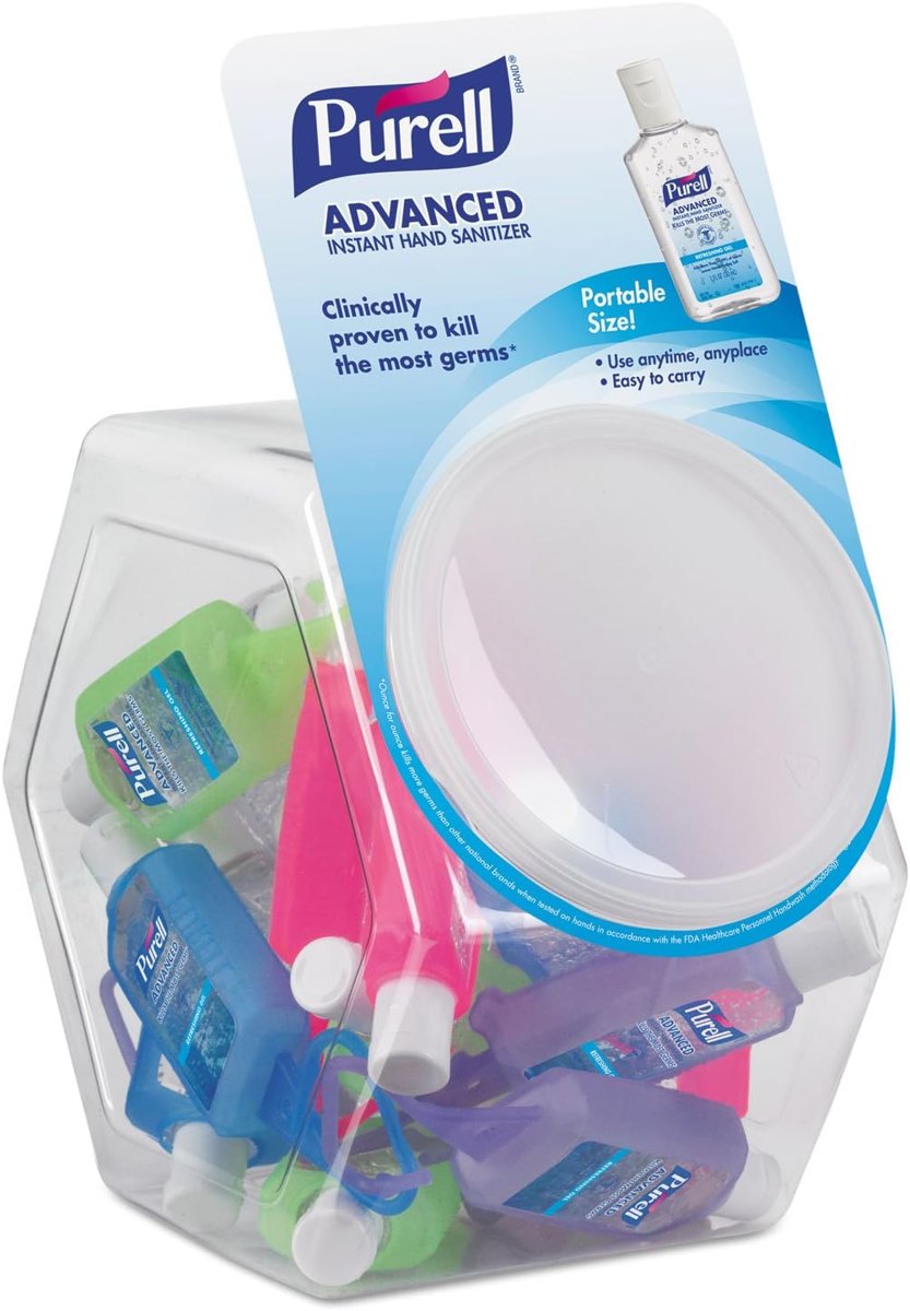 PURELL Advanced Hand Sanitizer Refreshing Gel for Workplaces, Clean Scent, 1 Fl Oz Travel Size Flip-Cap Bottle with Jelly Wrap Carrier and Display Bowl (Pack of 25)