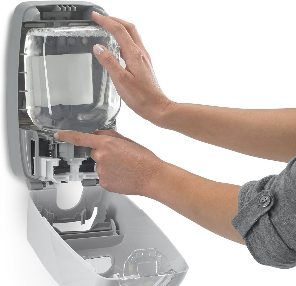 PURELL FMX-12 Push-Style Hand Sanitizer Foam Dispenser,Dove Grey,for 1200 mL PURELL FMX-12 Hand Sanitizer Foam Refill - ,(Pack of 6), view 4