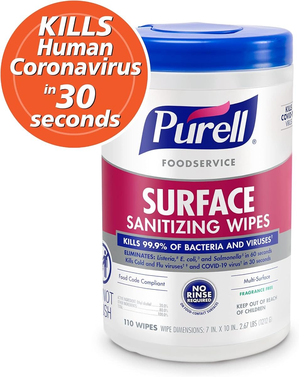 PURELL Foodservice Surface Sanitizing Wipes Canister, 6pk x 110ct, view 4