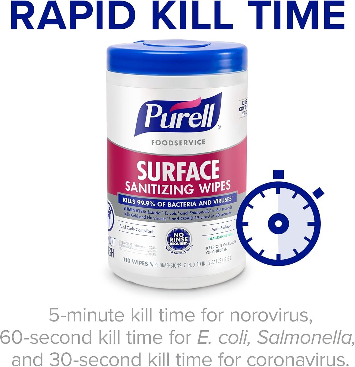 PURELL Foodservice Surface Sanitizing Wipes Canister, 6pk x 110ct, view 5