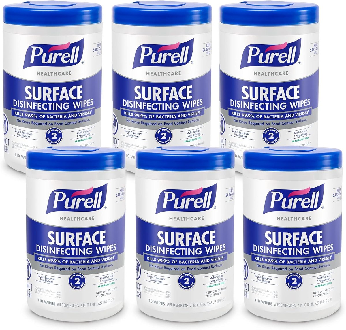 PURELL Healthcare Surface Disinfecting Wipes Canister, 6 x 110ct