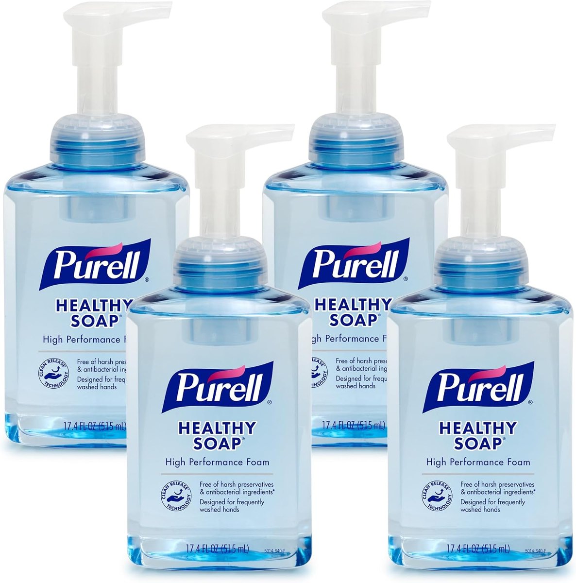 PURELL High Performance HEALTHY SOAP Foam, Fragrance Free, 17.4 Oz, Pack Of 4 Bottles