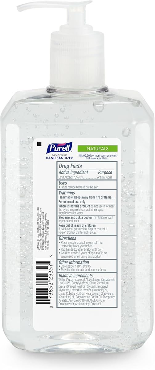 PURELL Naturals Hand Sanitizer Gel Pump Bottle, 4ct x 24fl oz, view 2