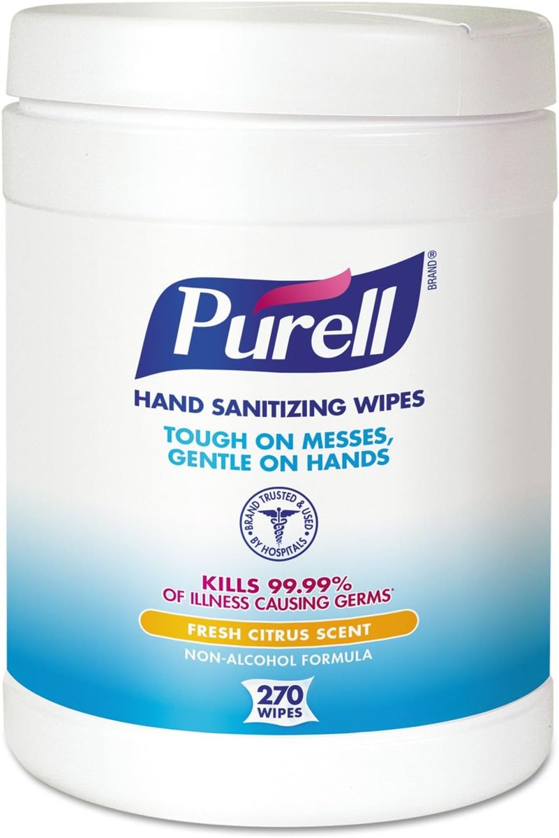 PURELL Sanitizing Hand Wipes, 6 x 6 3/4", White, 270 Wipes/Canister