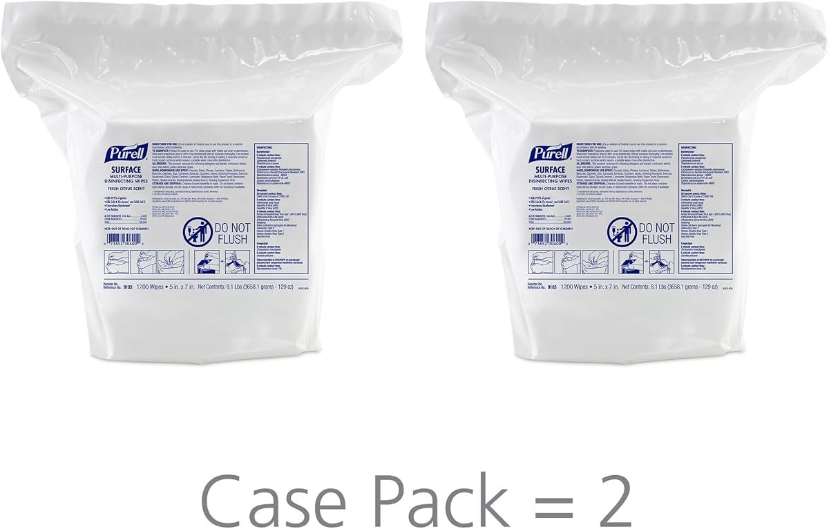 PURELL Surface Multi-Purpose Disinfecting Wipes, 1200 Count Refill (Pack of 2), view 3